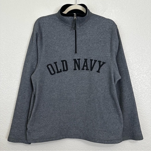 Old Navy Gray Fleece 1/4 Zip Embroidered Logo Men’s Sweatshirt, Sz Medium - Picture 1 of 12